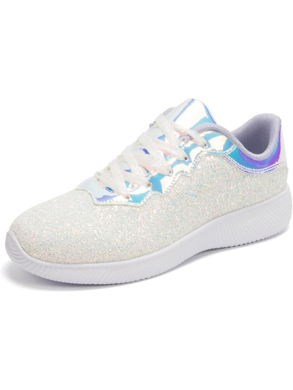 Women's White Rubber Lightweight Glitter Metallic Sequin Walking Sneakers Shoes